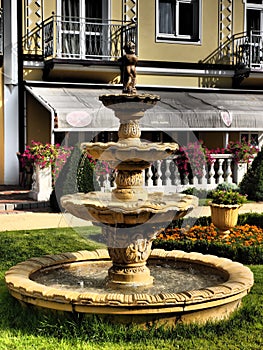 Beautiful fountain with an interesting background photo